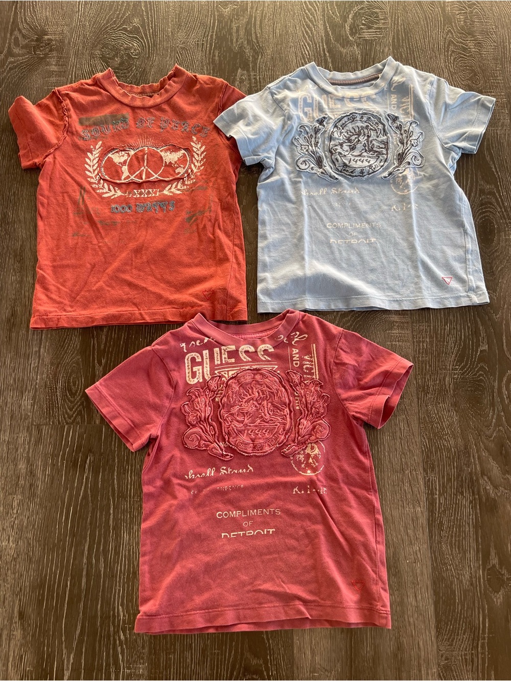 GUESS Kids Short Sleeve Graphic Tees - Red, Light Blue, Dark Pink